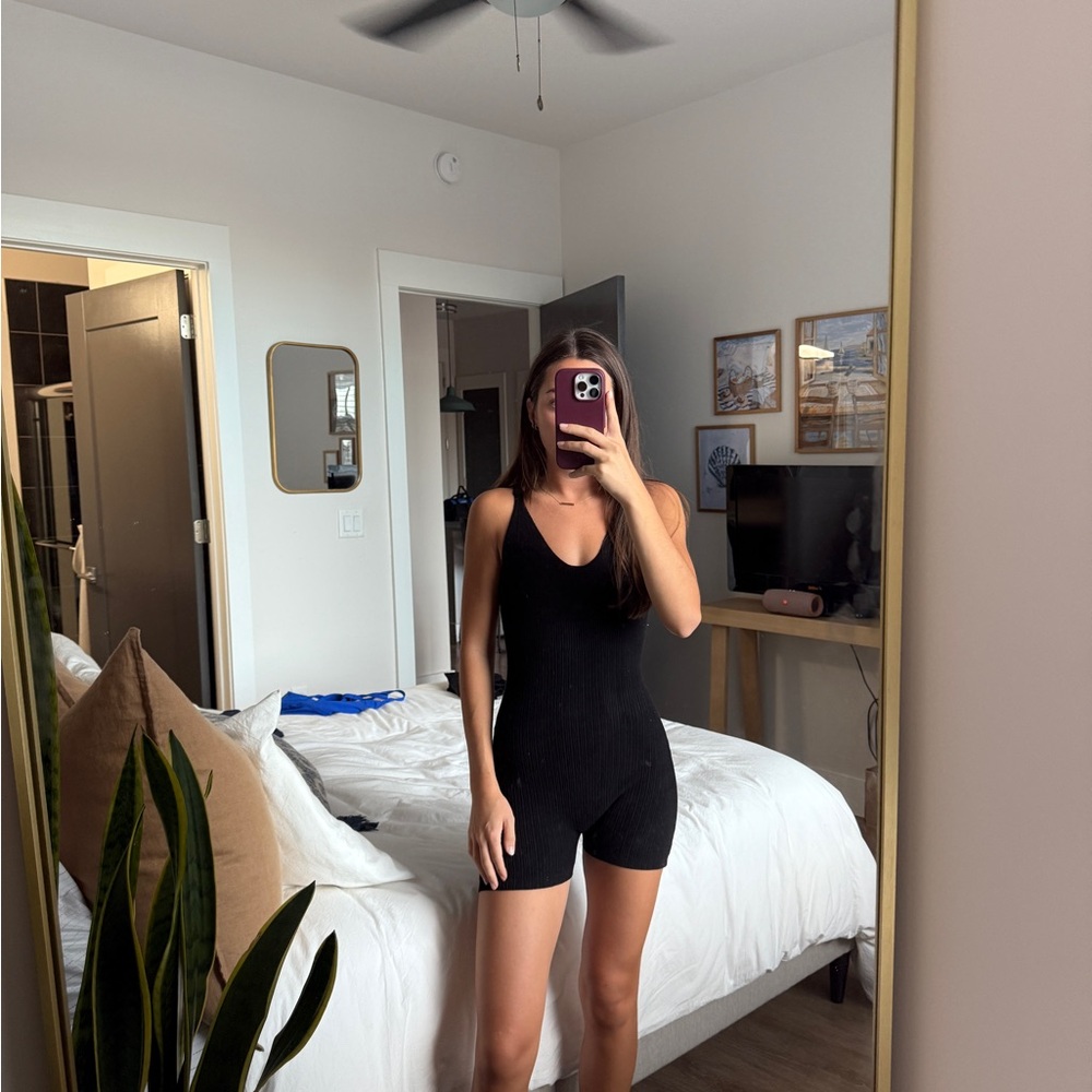 White Fox Boutique Black Ribbed Tank Romper